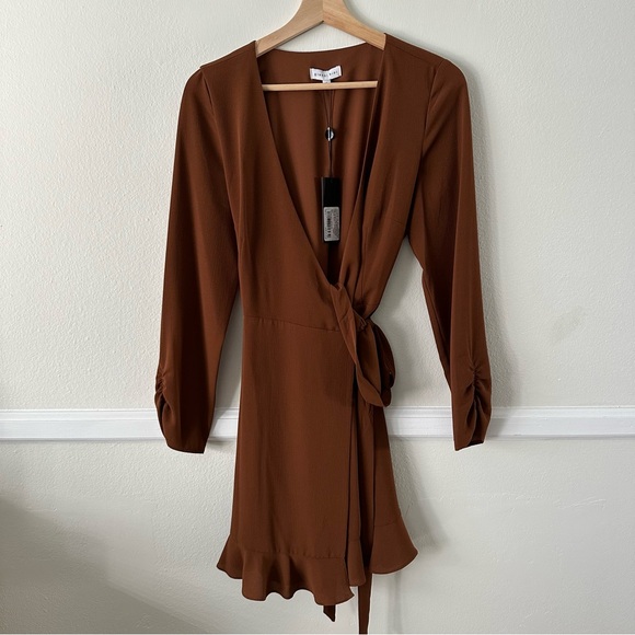 Long Sleeve V-Neck Mini Wrap Dress - Picture 3 of 9